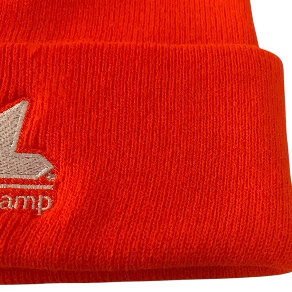 BLACK‎ SWAMP - NEON ORANGE BEANIE HAT CAP - WHITE EMBROIDERY PRINT - B10